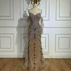 Luxuriöses blaues Abendkleid mit Perlen für formelle Anlässe LA72858
