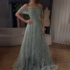 2025 Saudi Arabic Nude Pearls Beaded Design A-Line Evening Dresses Gowns for Formal Occasion LA72738