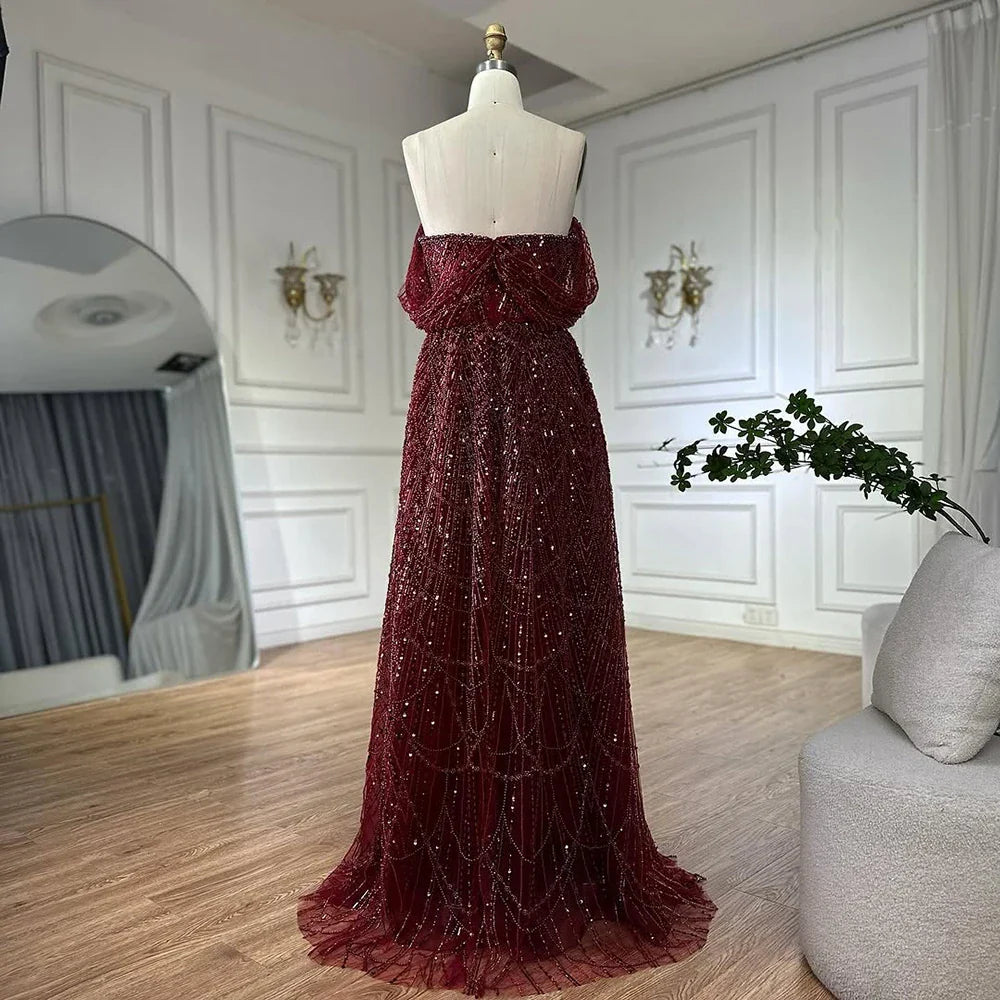 Vestido de noche saudí color nude, corte A, hombros descubiertos, con diseño de cuentas de perlas para ocasiones formales LA72738A
