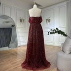 Vestido de noche saudí color nude, corte A, hombros descubiertos, con diseño de cuentas de perlas para ocasiones formales LA72738A