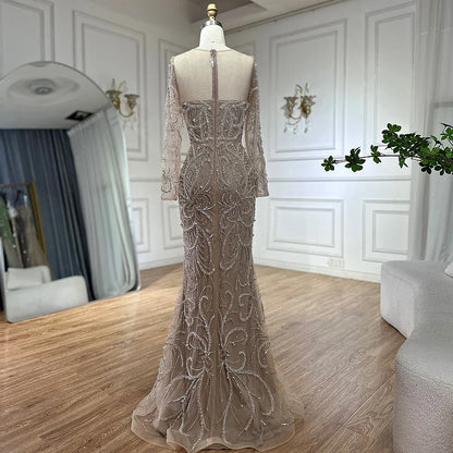 2025 Nude Mermaid Luxury Pearls Beaded Arabic Evening Gowns for Formal Occasion Dress LA72648