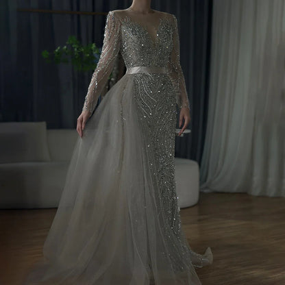 Lila Meerjungfrau Elegant Mit Rock Spitze Perlen Luxus Abendkleider Kleider Für Frau Hochzeit Party 2025 LA71752 
