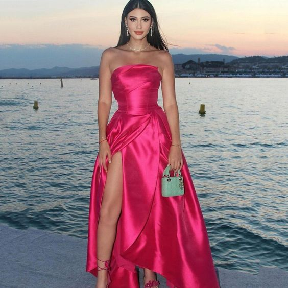 Womens Classic Pink A-line Prom Dress Evening Dress Y5431