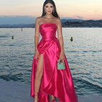 Womens Classic Pink A-line Prom Dress Evening Dress Y5431