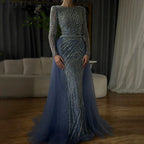 Vestidos de noche musulmanes de lujo en azul con cuentas y sirena de Dubái, con falda desmontable, 2025, para mujer, fiesta, LA71750 