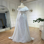 Vestidos de noche de lujo con cuentas y perlas árabes color nude, elegantes vestidos de fiesta de boda de Dubái con un solo hombro, LA72486 2025 