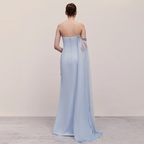 Blue Satin Mermaid One Shoulder Elegant Cape Sleeve Beaded Evening Dress Women's Party Gown with High Split LA72504