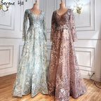 Elegant Long Sleeve Arabic Evening Dresses Luxury Dubai Plus Size LA71026
