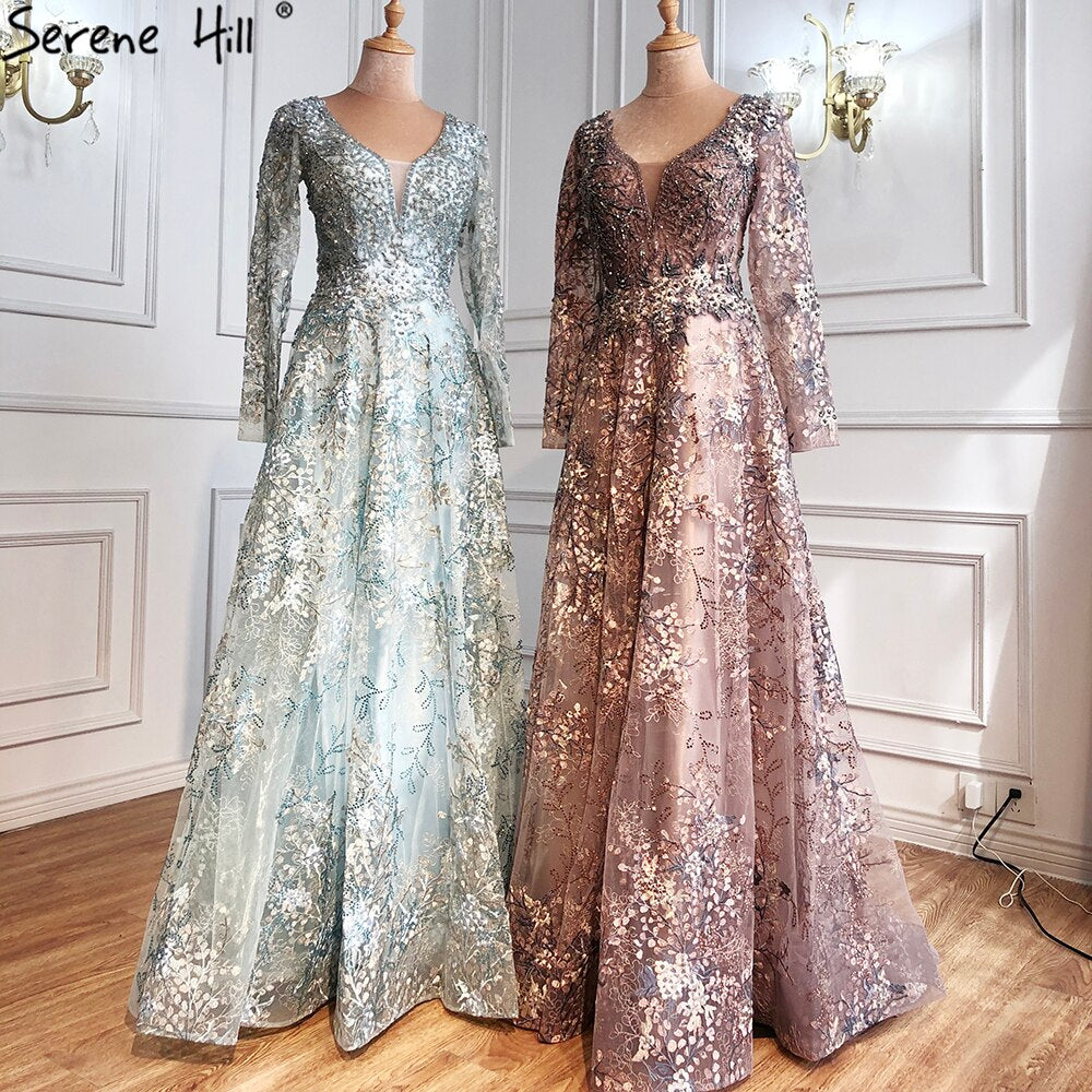 Elegant Long Sleeve Arabic Evening Dresses Luxury Dubai Plus Size LA71026