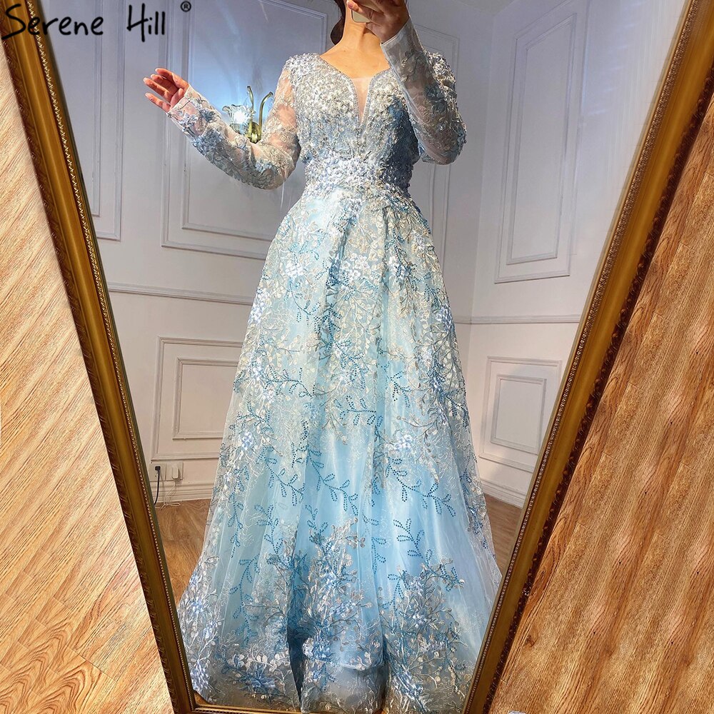 Elegante Langarm Arabische Abendkleider Luxus Dubai Plus Size LA71026