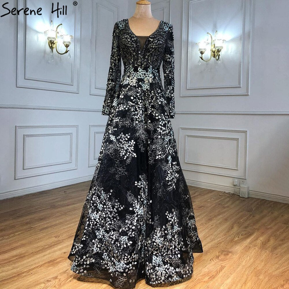 Elegante Langarm Arabische Abendkleider Luxus Dubai Plus Size LA71026