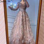 Elegant Long Sleeve Arabic Evening Dresses Luxury Dubai Plus Size LA71026