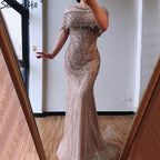 Vestidos de noche de lujo estilo sirena color piel para mujer 2025, vestido formal de Dubái con lentejuelas de diamante LA70519 