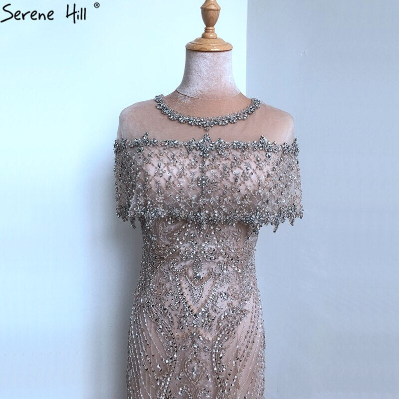 Vestidos de noche de lujo estilo sirena color piel para mujer 2025, vestido formal de Dubái con lentejuelas de diamante LA70519 