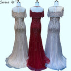 Vestidos de noche de lujo estilo sirena color piel para mujer 2025, vestido formal de Dubái con lentejuelas de diamante LA70519 
