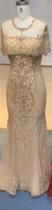 Vestidos de noche de lujo estilo sirena color piel para mujer 2025, vestido formal de Dubái con lentejuelas de diamante LA70519 