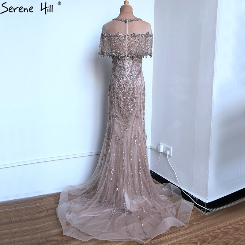 Vestidos de noche de lujo estilo sirena color piel para mujer 2025, vestido formal de Dubái con lentejuelas de diamante LA70519 