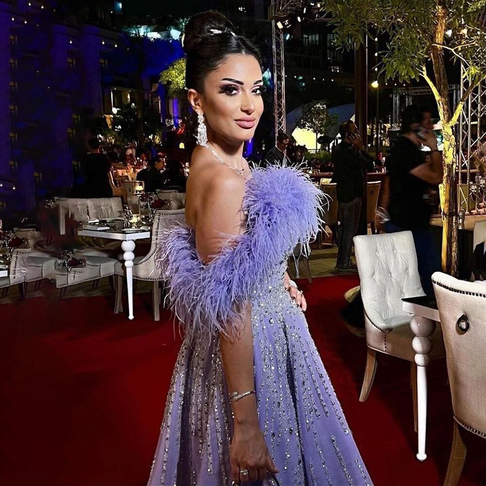 Sexy Off Schulter EINE Linie Feder Perlen Luxus Abendkleider Kleider Für Frauen Arabisch Party 2025 LA71844 