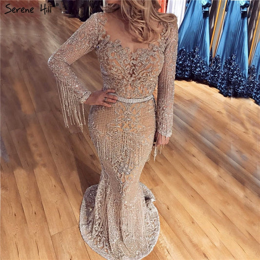 SERNE HILL Dubai Luxus Muslimischen Quaste Perlen Lange Abendkleider Party Formale Kleider Für Frau 2025 Plus Größe LA60707 