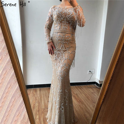 SERNE HILL Dubai Luxus Muslimischen Quaste Perlen Lange Abendkleider Party Formale Kleider Für Frau 2025 Plus Größe LA60707 