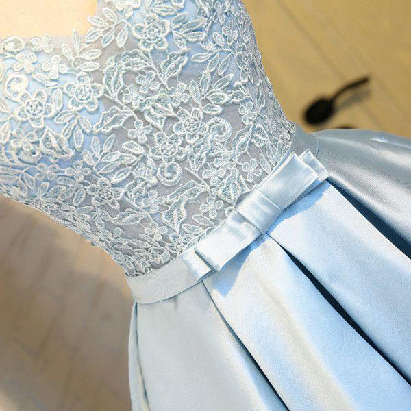 Vestidos de fiesta de bienvenida azules de corte A, princesa, escote en V, espalda descubierta y apliques