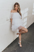 Weißes Tüll-Minikleid, kurzes Minikleid SYH6
