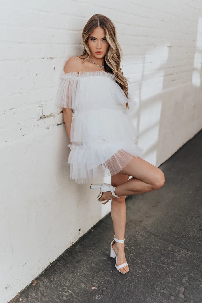 Weißes Tüll-Minikleid, kurzes Minikleid SYH6