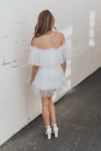 Weißes Tüll-Minikleid, kurzes Minikleid SYH6