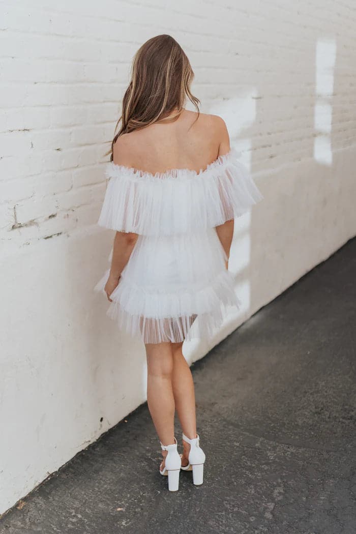 Weißes Tüll-Minikleid, kurzes Minikleid SYH6