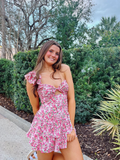 Sommerliches rosa Kleid mit Blumendruck, trendiges Homecoming-Kleid Y2747