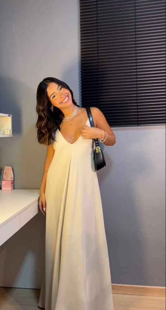 Vestido de noche blanco sencillo con escote en V y largo blanco Y7101