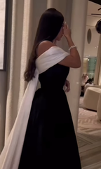 Vestidos de fiesta de satén blanco y negro de lujo con cola desmontable, vestido de noche para cóctel hecho a medida Y5025