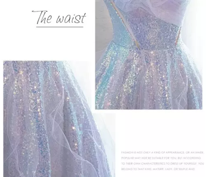 Purple Off Shoulder Sequin Tulle Long Prom Dress Purple Formal Evening Dresses Y4659