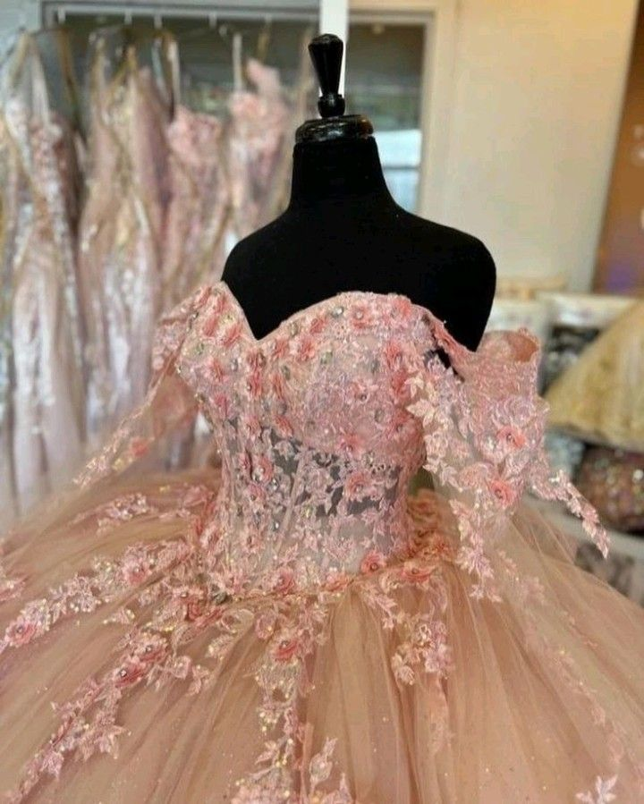 Vestidos de quinceañera rosas con hombros descubiertos, flores, apliques de encaje, cuentas, hinchados, fiesta princesa, vestido de baile de 16 años Y2936