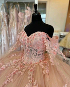 Vestidos de quinceañera rosas con hombros descubiertos, flores, apliques de encaje, cuentas, hinchados, fiesta princesa, vestido de baile de 16 años Y2936