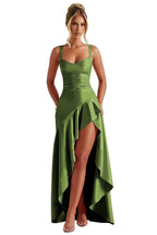 Satin Ruffles Prom Dresses for Teens Hi-Low Aline Cocktail Dresses for Women QA204