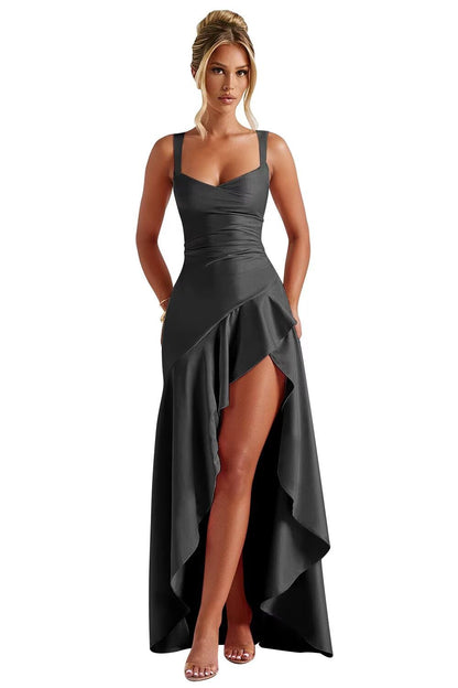 Satin Ruffles Prom Dresses for Teens Hi-Low Aline Cocktail Dresses for Women QA204