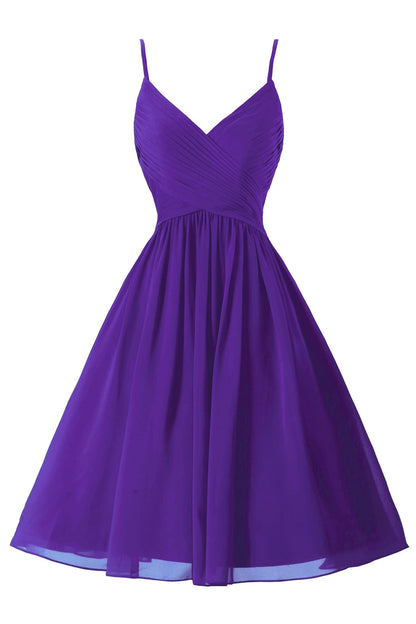 Vestidos de fiesta cortos de gasa con tirantes finos, sin mangas y corte en A, con bolsillos 