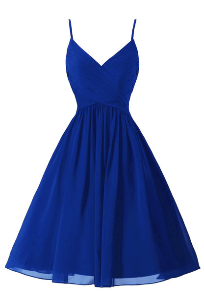 Vestidos de fiesta cortos de gasa con tirantes finos, sin mangas y corte en A, con bolsillos 