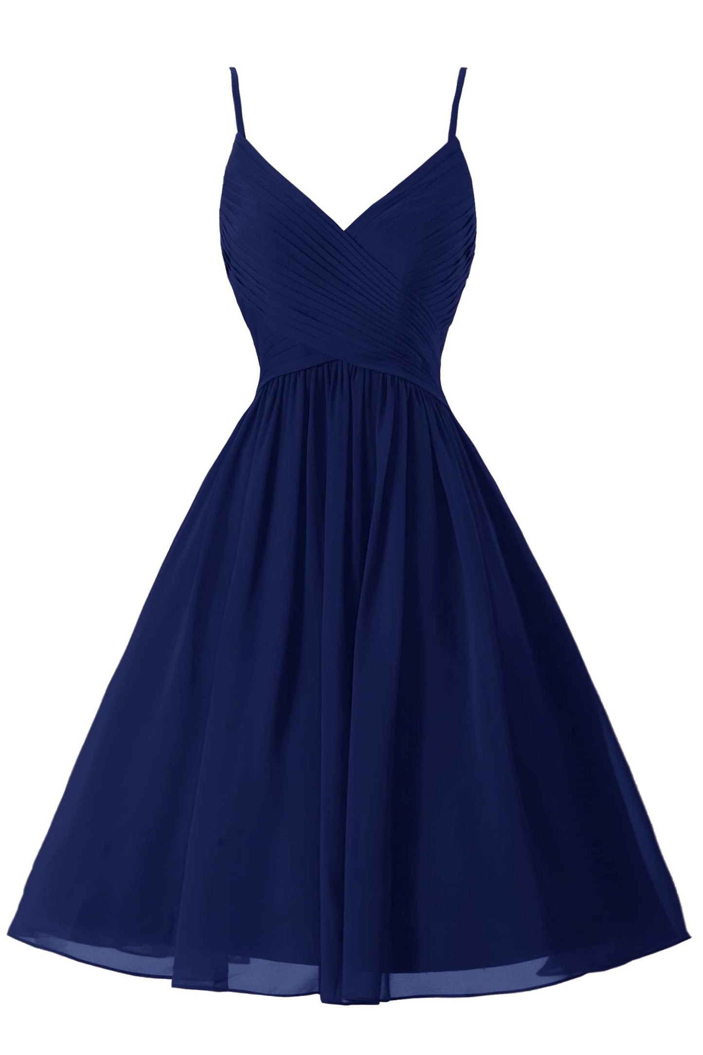 Vestidos de fiesta cortos de gasa con tirantes finos, sin mangas y corte en A, con bolsillos 