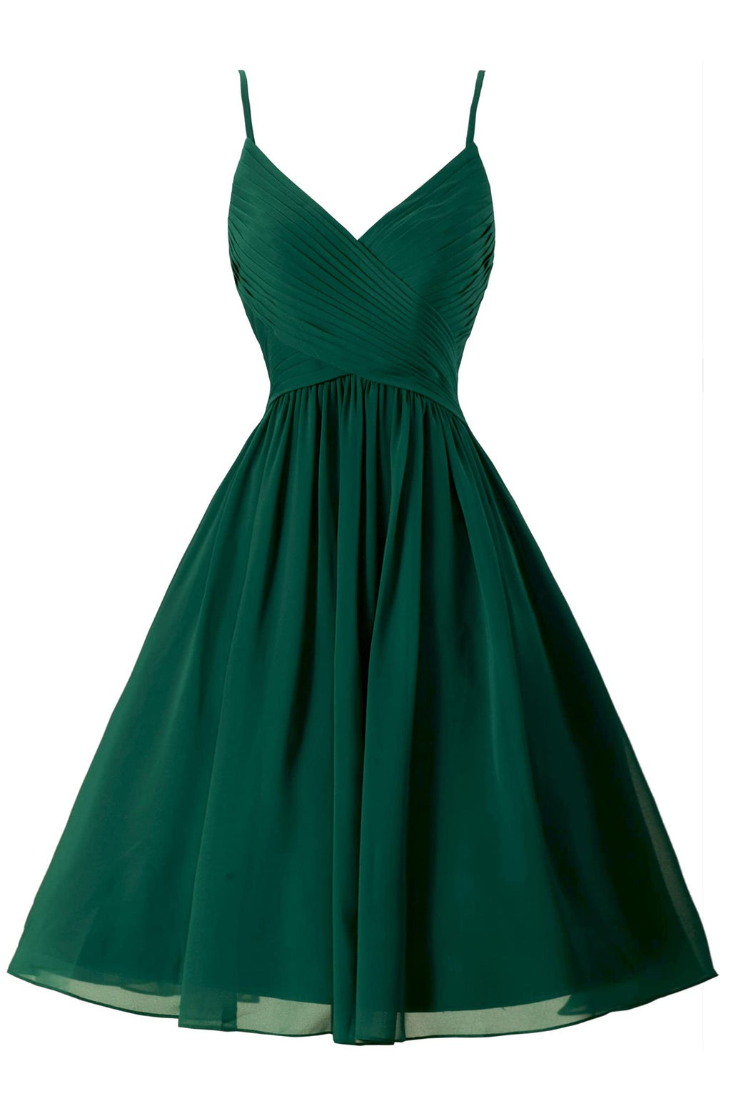 Vestidos de fiesta cortos de gasa con tirantes finos, sin mangas y corte en A, con bolsillos 