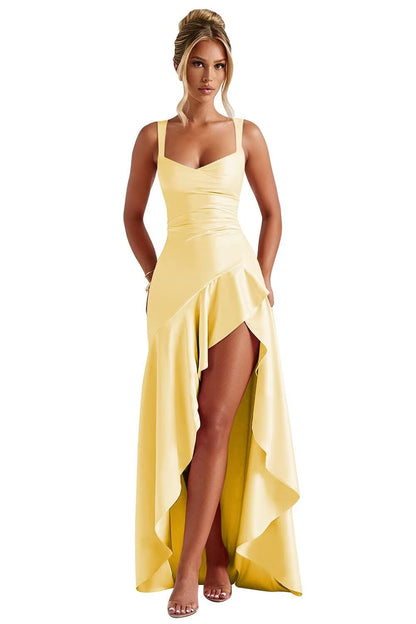 Satin Ruffles Prom Dresses for Teens Hi-Low Aline Cocktail Dresses for Women QA204