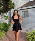 Vestido negro de fiesta con corte en A, estilo "A line", Y2211