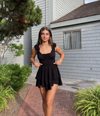 Vestido negro de fiesta con corte en A, estilo "A line", Y2211