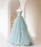 Hermoso vestido de fiesta largo de tul con encaje, corte A, vestido de noche Y5832