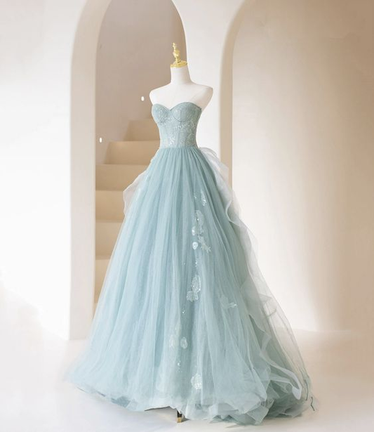 Hermoso vestido de fiesta largo de tul con encaje, corte A, vestido de noche Y5832