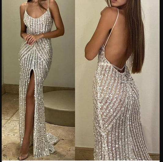 Vestido de fiesta largo con lentejuelas de sirena, vestido de noche encantador Y266