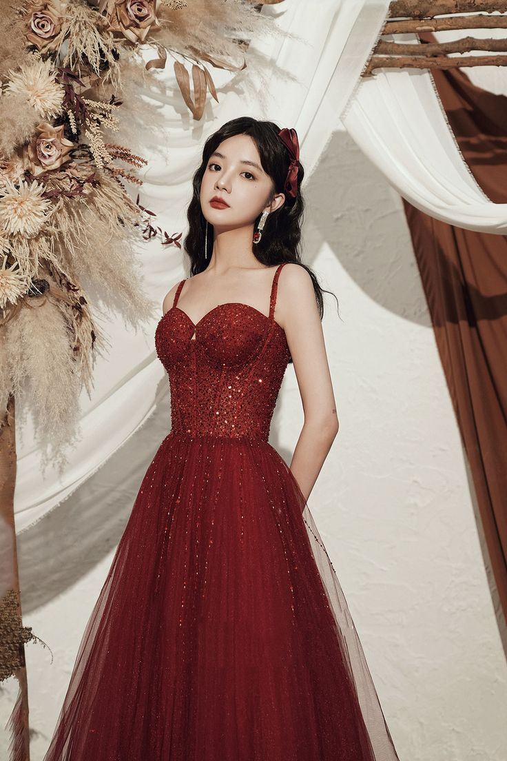 Vestido de fiesta largo con lentejuelas de alta calidad, color burdeos, vestido de noche Y4704