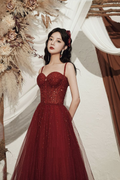 Vestido de fiesta largo con lentejuelas de alta calidad, color burdeos, vestido de noche Y4704