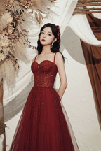 Vestido de fiesta largo con lentejuelas de alta calidad, color burdeos, vestido de noche Y4704